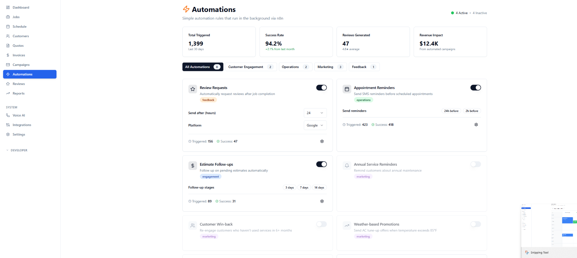 Kendrick's Agency CRM automation dashboard