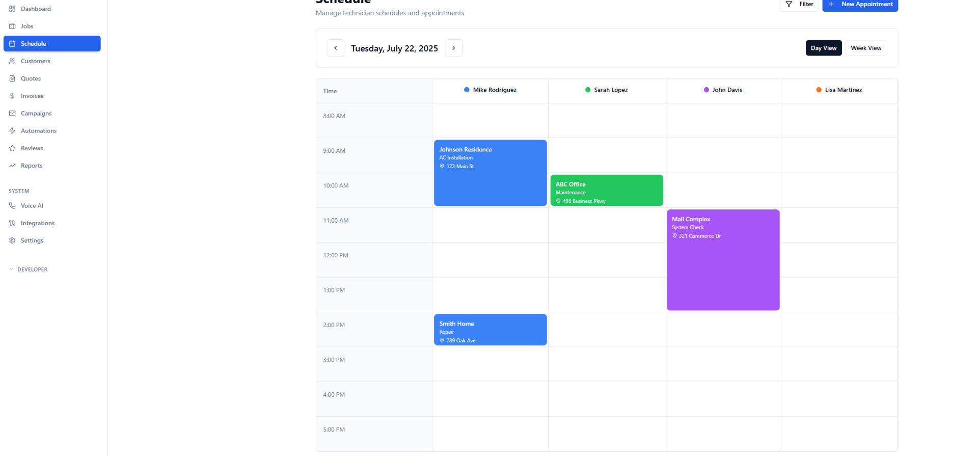 Kendrick's Agency CRM scheduling dashboard